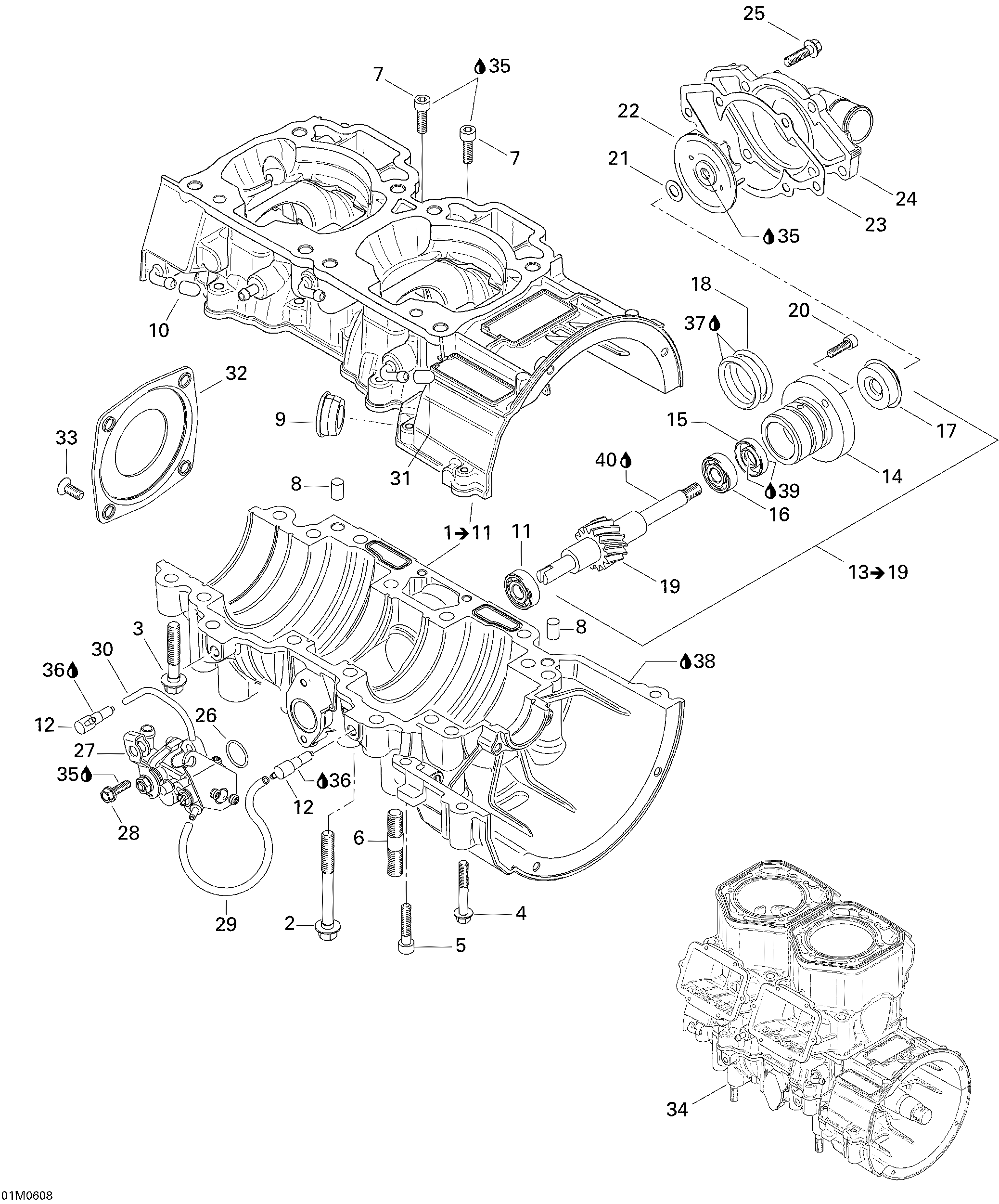 Crankcase, Water Pump And Oil Pump