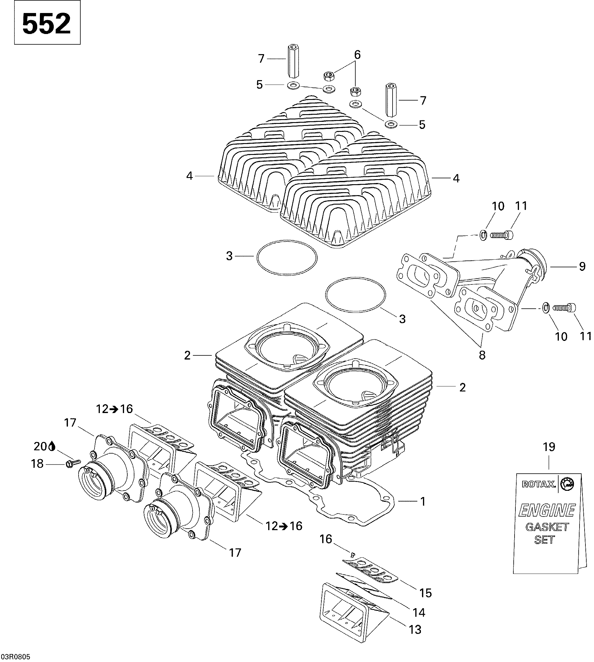 Cylinder, Exhaust Manifold And Reed Valve V1