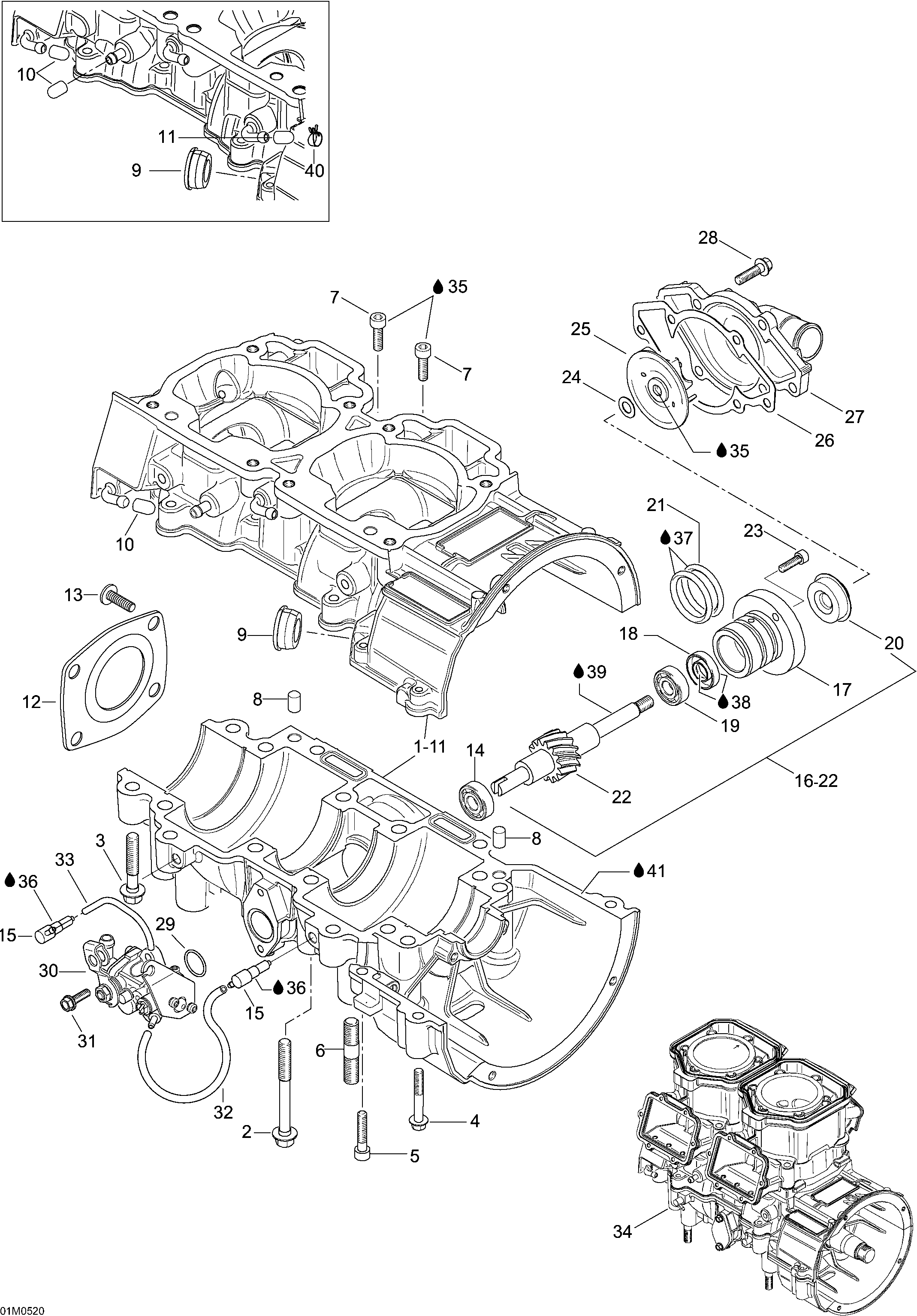 Crankcase, Water Pump And Oil Pump