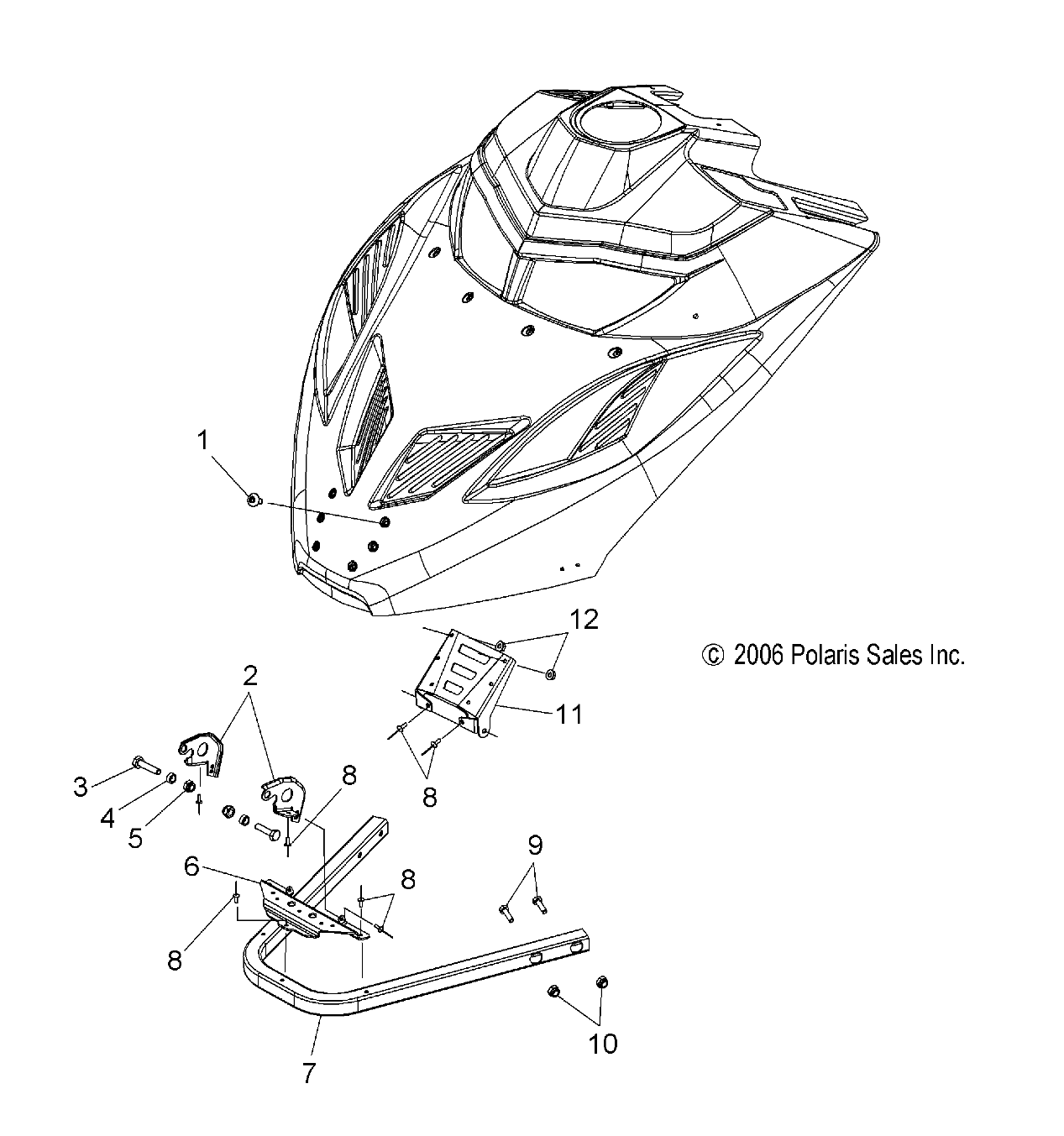 BODY, HOOD MOUNTING and FRONT BUMPER - S09MX6JS/JE (49SNOWHOODMTG07440IQ)