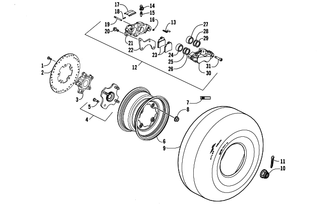 REAR WHEELS AND BRAKE ASSEMBLY