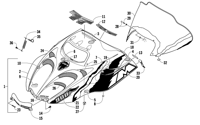 HOOD AND WINDSHIELD ASSEMBLY