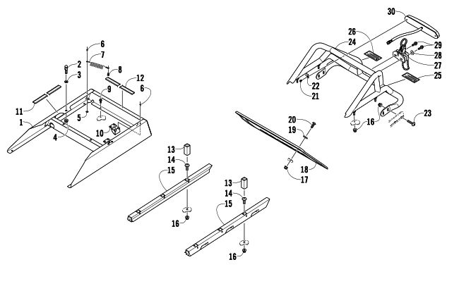 REAR BUMPER, RACK RAIL, SNOWFLAP, AND TAILLIGHT ASSEMBLY