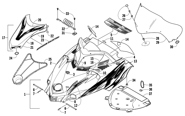 HOOD AND WINDSHIELD ASSEMBLY