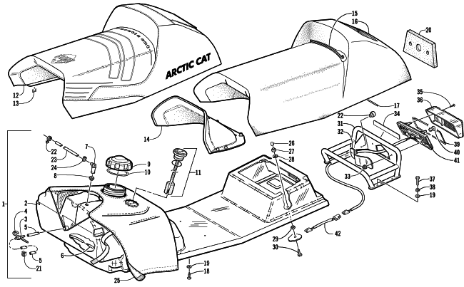 GAS TANK, SEAT, AND TAILLIGHT ASSEMBLY