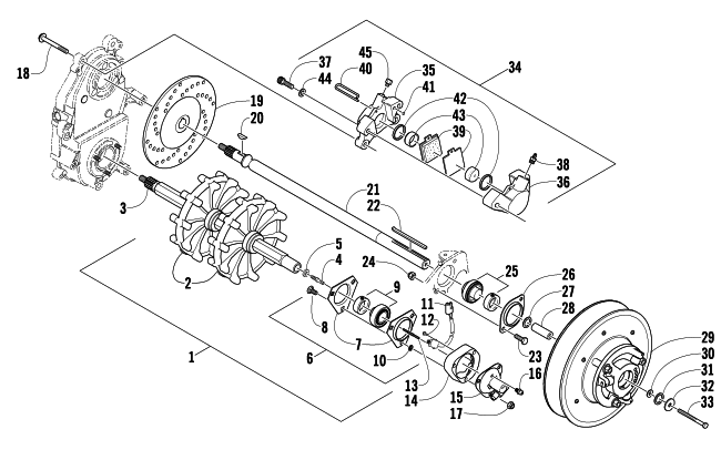 DRIVE TRAIN SHAFTS AND BRAKE ASSEMBLIES