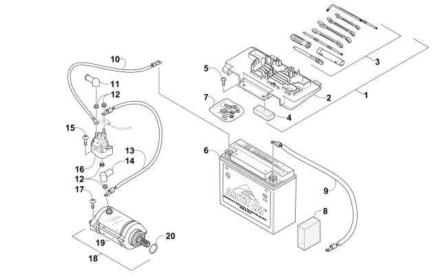 BATTERY AND STARTER ASSEMBLY