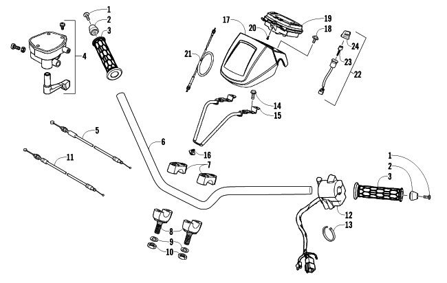 HANDLEBAR, INSTRUMENT POD, AND CONTROL ASSEMBLIES