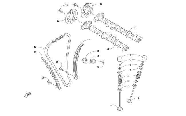 CAMSHAFT, CHAIN, AND VALVE ASSEMBLY