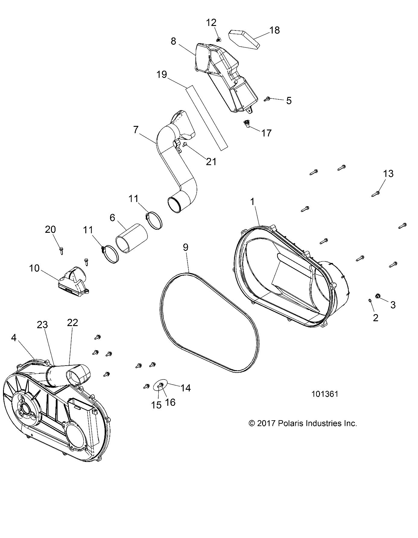 DRIVE TRAIN, CLUTCH COVER AND DUCTING - A18DAA50B7 (101361)