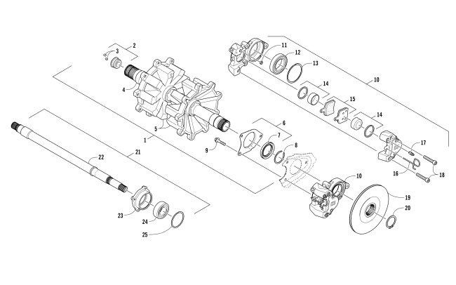 DRIVE TRAIN SHAFTS AND BRAKE ASSEMBLIES