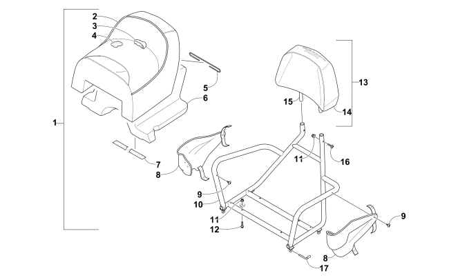 PASSENGER SEAT AND BACKREST ASSEMBLY