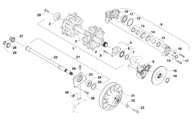 DRIVE TRAIN SHAFTS AND BRAKE ASSEMBLIES