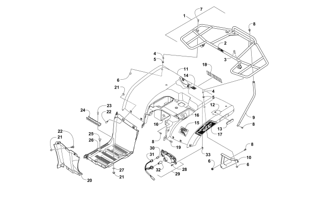 REAR BODY, RACK, AND TAILLIGHT ASSEMBLY