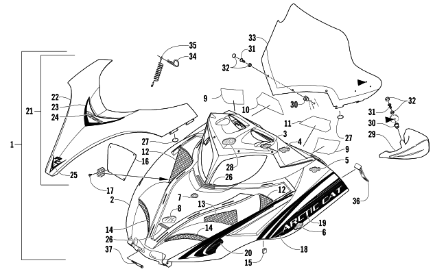 HOOD AND WINDSHIELD ASSEMBLY