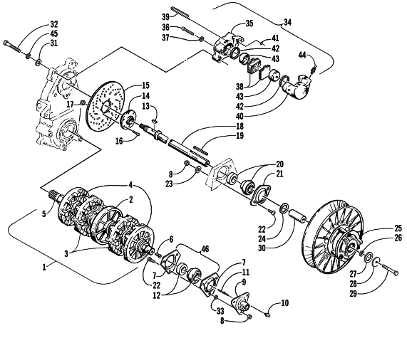 DRIVE TRAIN SHAFTS AND BRAKE ASSEMBLIES