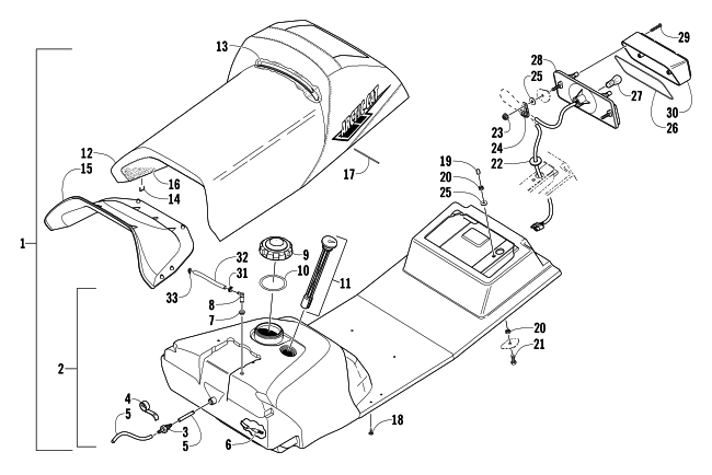 GAS TANK, SEAT, AND TAILLIGHT ASSEMBLY