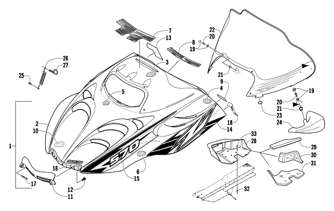 HOOD AND WINDSHIELD ASSEMBLY