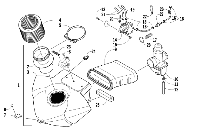 AIR SILENCER, CARBURETOR, AND FUEL PUMP ASSEMBLY