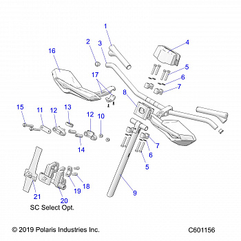 STEERING, UPPER and HANDLEBAR ASM. - S20EDP8RS/8REM ALL OPTIONS (C601156)