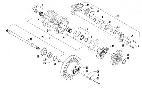 DRIVE TRAIN SHAFTS AND BRAKE ASSEMBLIES