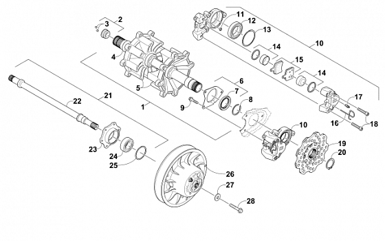 DRIVE TRAIN SHAFTS AND BRAKE ASSEMBLIES