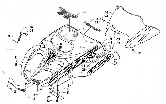 HOOD AND WINDSHIELD ASSEMBLY