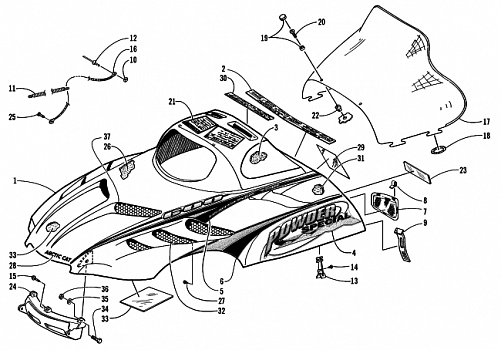 HOOD AND WINDSHIELD ASSEMBLY