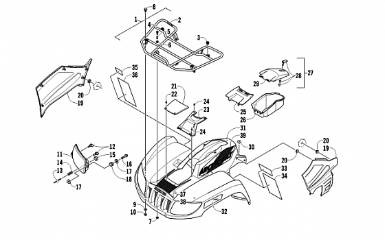 FRONT RACK, BODY PANEL, AND HEADLIGHT ASSEMBLIES