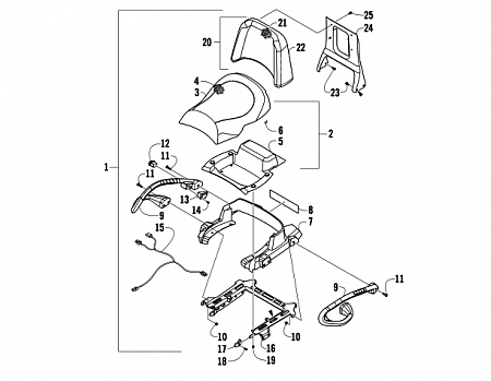 PASSENGER SEAT AND BACKREST ASSEMBLY