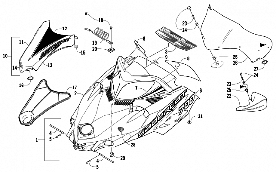 HOOD AND WINDSHIELD ASSEMBLY