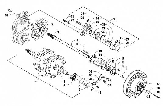 DRIVE TRAIN SHAFT AND BRAKE ASSEMBLIES