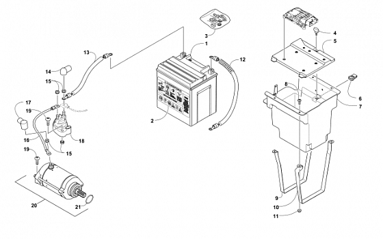 BATTERY AND STARTER MOTOR ASSEMBLY