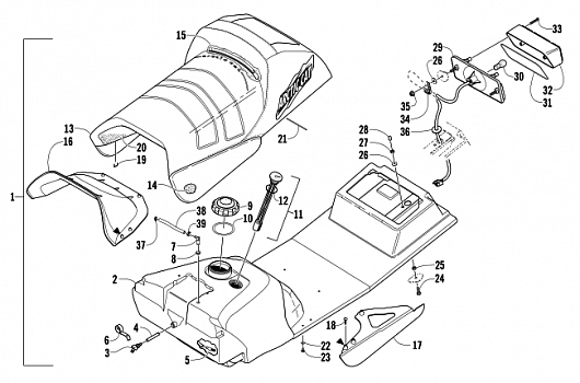 GAS TANK, SEAT, AND TAILLIGHT ASSEMBLY