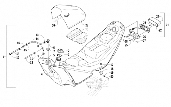 GAS TANK AND TAILLIGHT ASSEMBLY