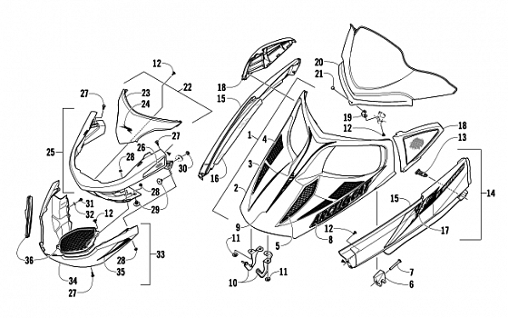 HOOD, WINDSHIELD, AND FRONT BUMPER ASSEMBLY