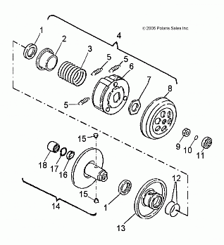 DRIVE TRAIN, SECONDARY CLUTCH - A13FA09AA (49ATVSECONDARY07OTLW90)