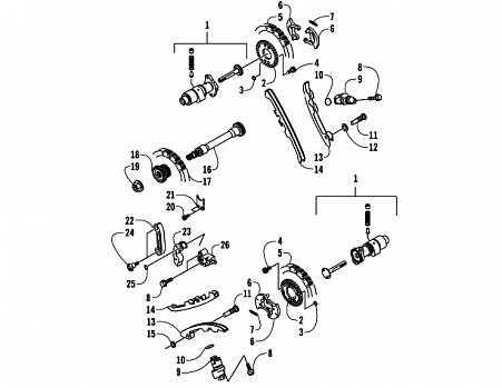 CAMSHAFTS/TENSIONER ASSEMBLY