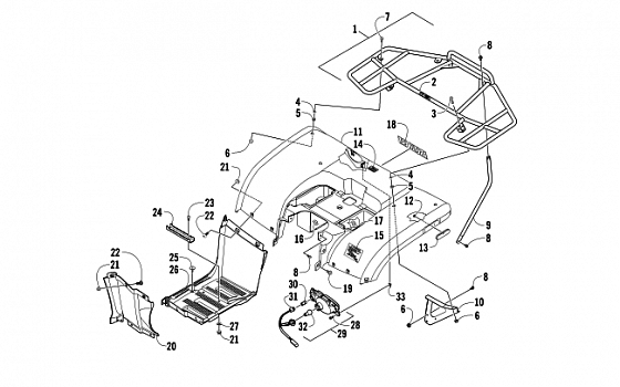 REAR BODY, RACK, AND TAILLIGHT ASSEMBLY