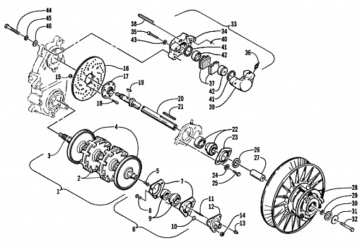 DRIVE TRAIN SHAFTS AND BRAKE ASSEMBLIES