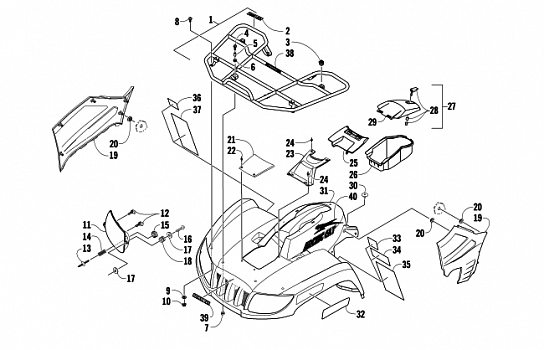 FRONT RACK, BODY PANEL, AND HEADLIGHT ASSEMBLIES