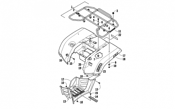 REAR RACK, BODY PANEL, AND FOOTWELL ASSEMBLIES