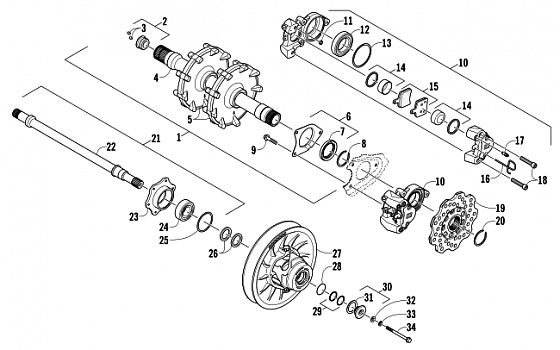 DRIVE TRAIN SHAFTS AND BRAKE ASSEMBLIES