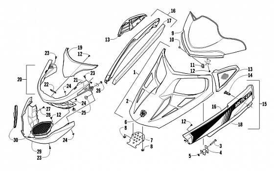 HOOD, WINDSHIELD, AND FRONT BUMPER ASSEMBLY