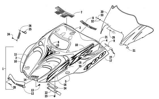 HOOD AND WINDSHIELD ASSEMBLY