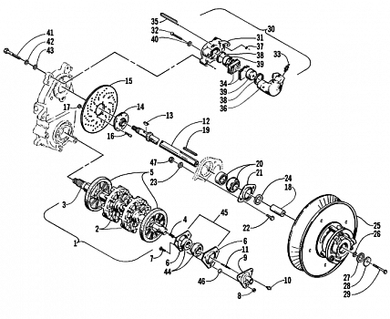 DRIVE TRAIN SHAFTS AND BRAKE ASSEMBLIES