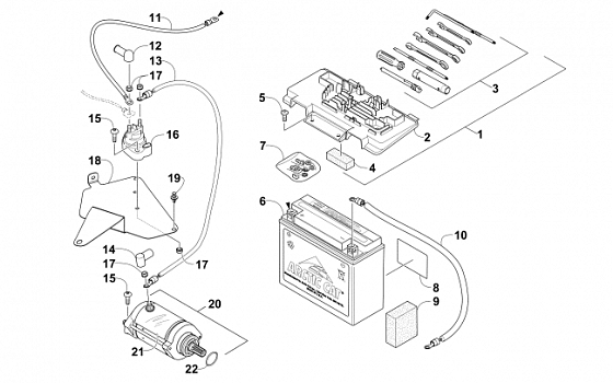 BATTERY AND STARTER ASSEMBLY