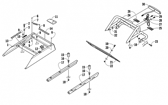 REAR BUMPER, RACK RAIL, SNOWFLAP, AND TAILLIGHT ASSEMBLY