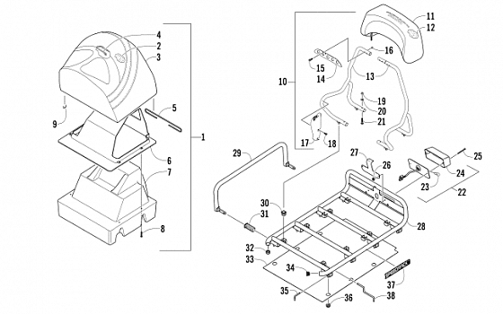 REAR SEAT, BACKREST, AND RACK ASSEMBLY