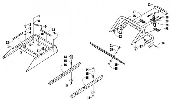 REAR BUMPER, RACK RAIL, SNOWFLAP, AND TAILLIGHT ASSEMBLY